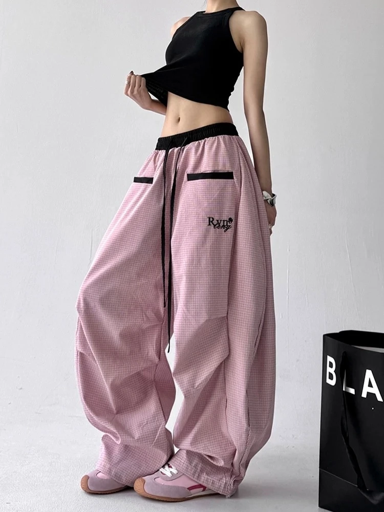 美式街舞条纹弯刀裤女2025超火夏装新款垂感宽松百搭阔腿休闲裤子