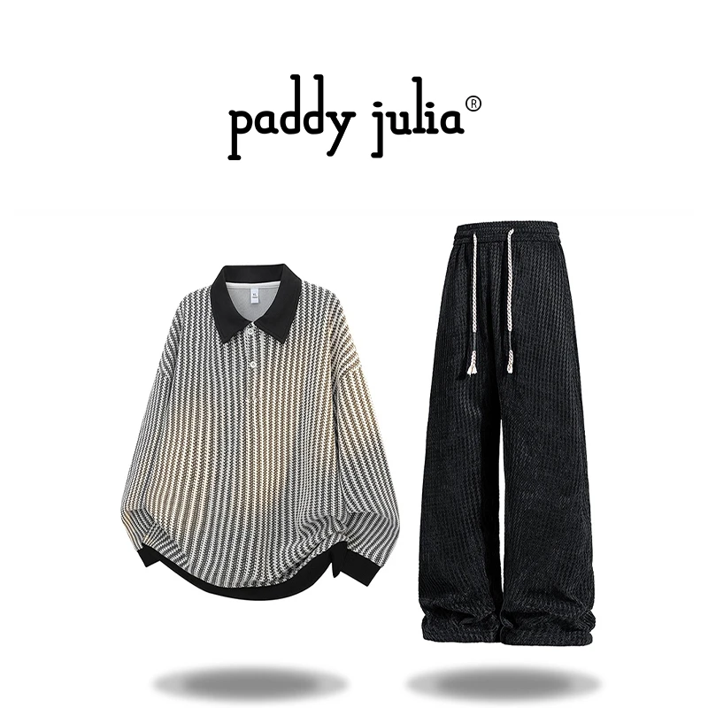 Paddy julia纹理感休闲卫衣套装男秋季潮流宽松痞帅肌理感两件套