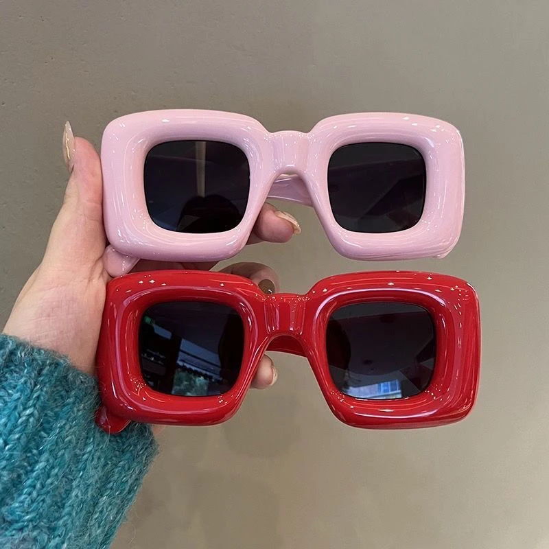 搞怪趣味充气感可爱方形墨镜女ins网红潮人街拍眼镜男个性太阳镜