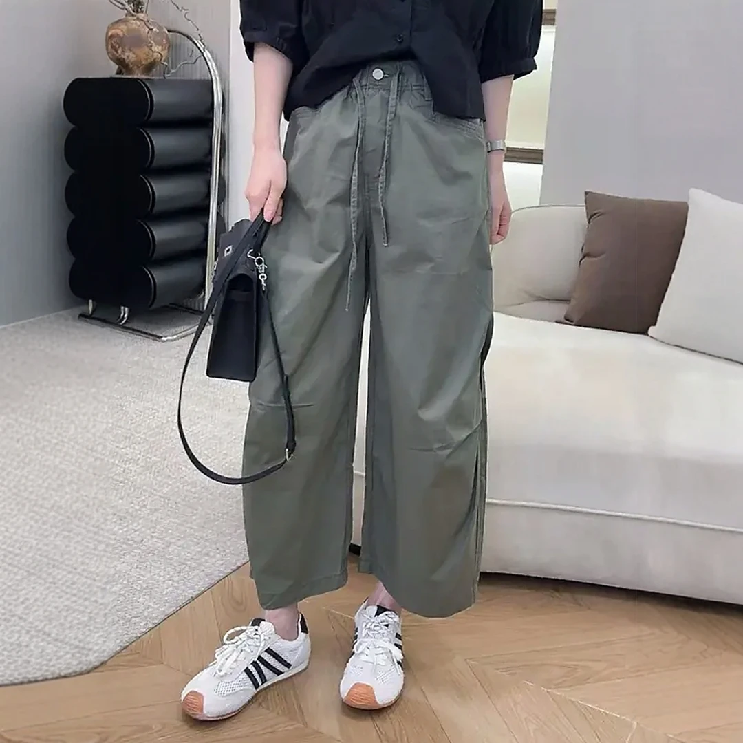 爆款高级感休闲工装裤女2025夏季新款高腰显瘦宽松弯刀九分阔腿裤