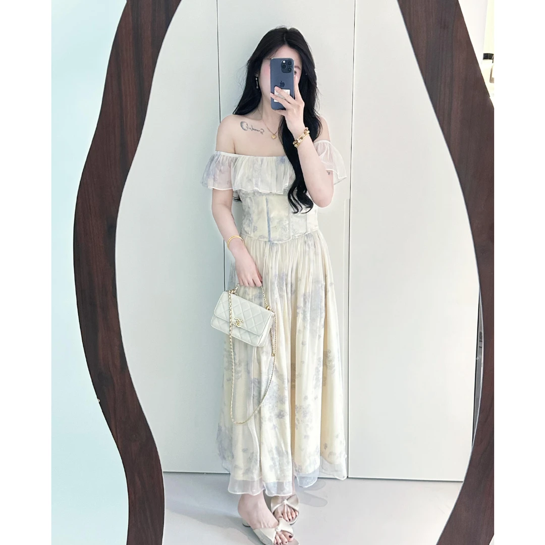 李潇洒【星河浮梦】微胖大码夏季高定琉璃纱鱼骨收腰法式大摆茶歇裙