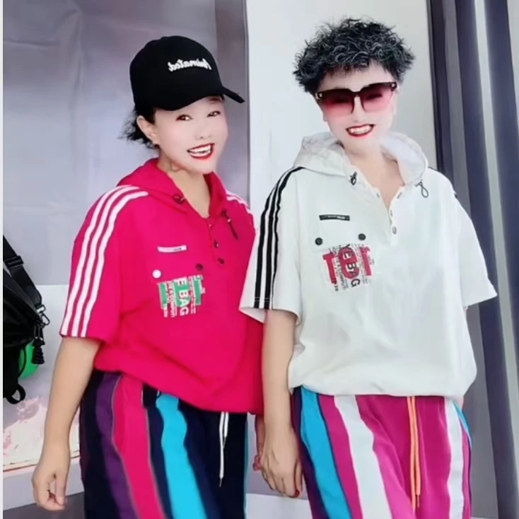 83556时尚潮流印花连帽短袖T恤宽松休闲百搭