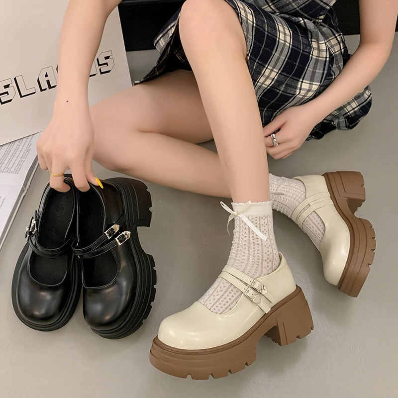 乐福鞋女2025夏季新款粗跟厚底英伦风复古时尚小个子玛丽珍小皮鞋