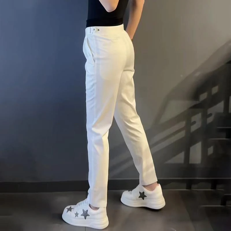 轻奢男装大码潮牌男士轻英伦白色西裤休闲裤直筒长裤显瘦舒适百搭
