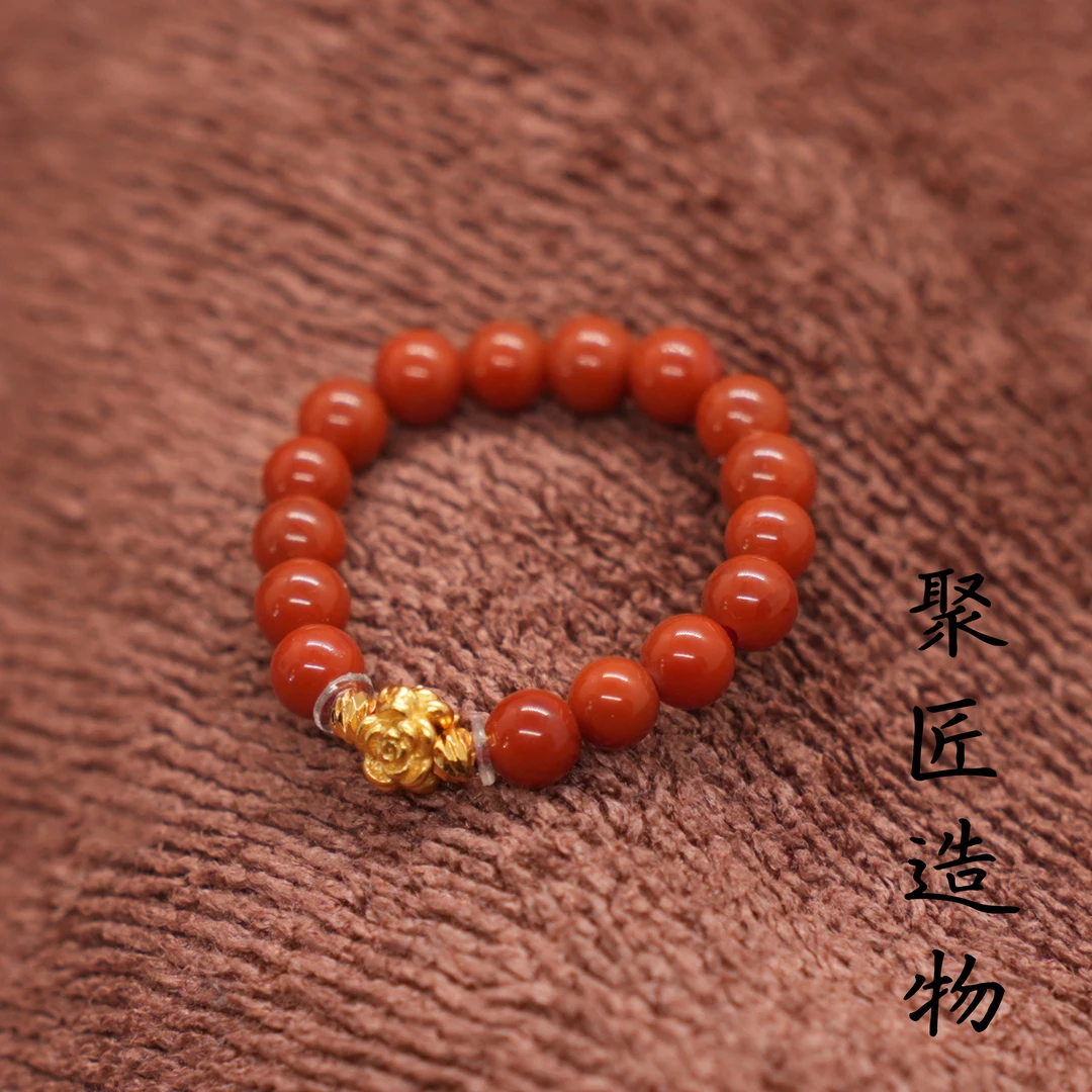 保山南红银镀24k金单圈戒指素圈简约精致{聚匠}