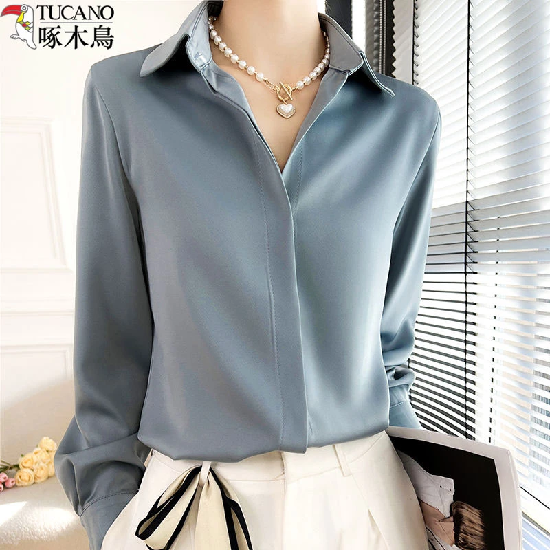 TUCANO/啄木鳥胖mm大码显瘦白衬衫长袖职业装垂感通勤秋冬上衣女