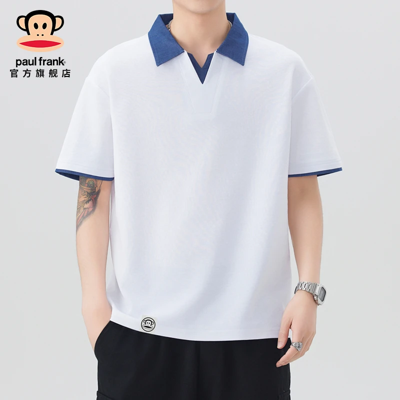 paul frank/大嘴猴2025夏季新款短袖t恤男纯色简约宽松百搭Polo衫