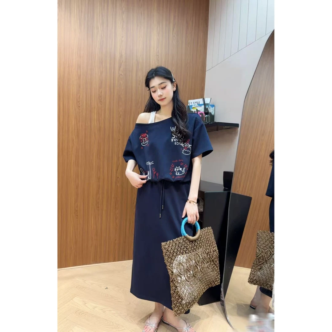 KIKI严选：1139-多米家欧洲站南油夏季涂鸦小猫上衣半身裙两件套装