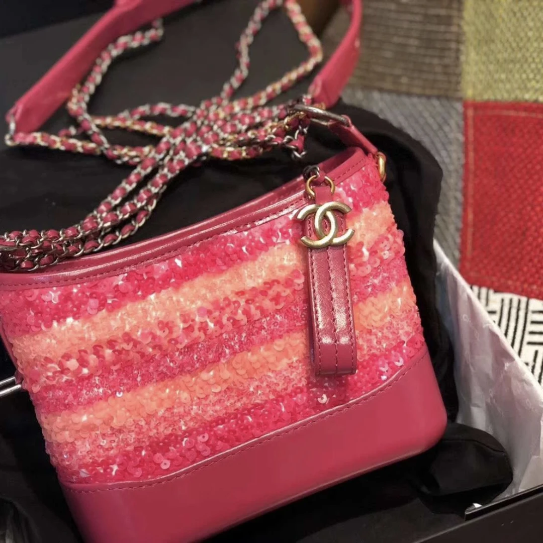 95新 Chanel/香奈儿 夏七中古/粉色亮片流浪单肩包 1681138