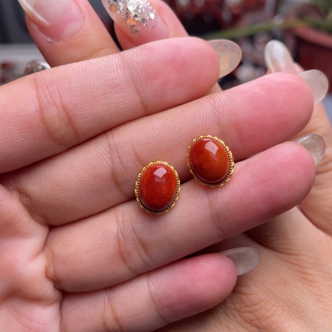 【闪购商品】南红玛瑙耳钉银S925镶嵌