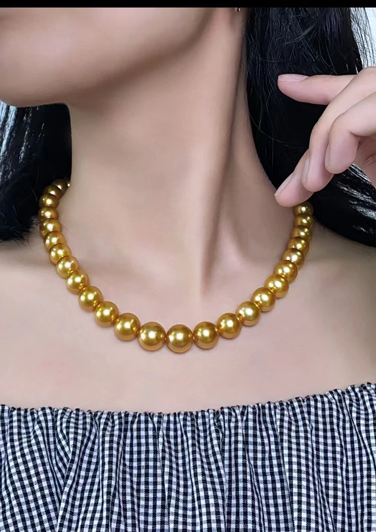 链子925银 高端珠宝茶金色正圆强光卡12MM全珠百搭轻奢时尚送妈妈