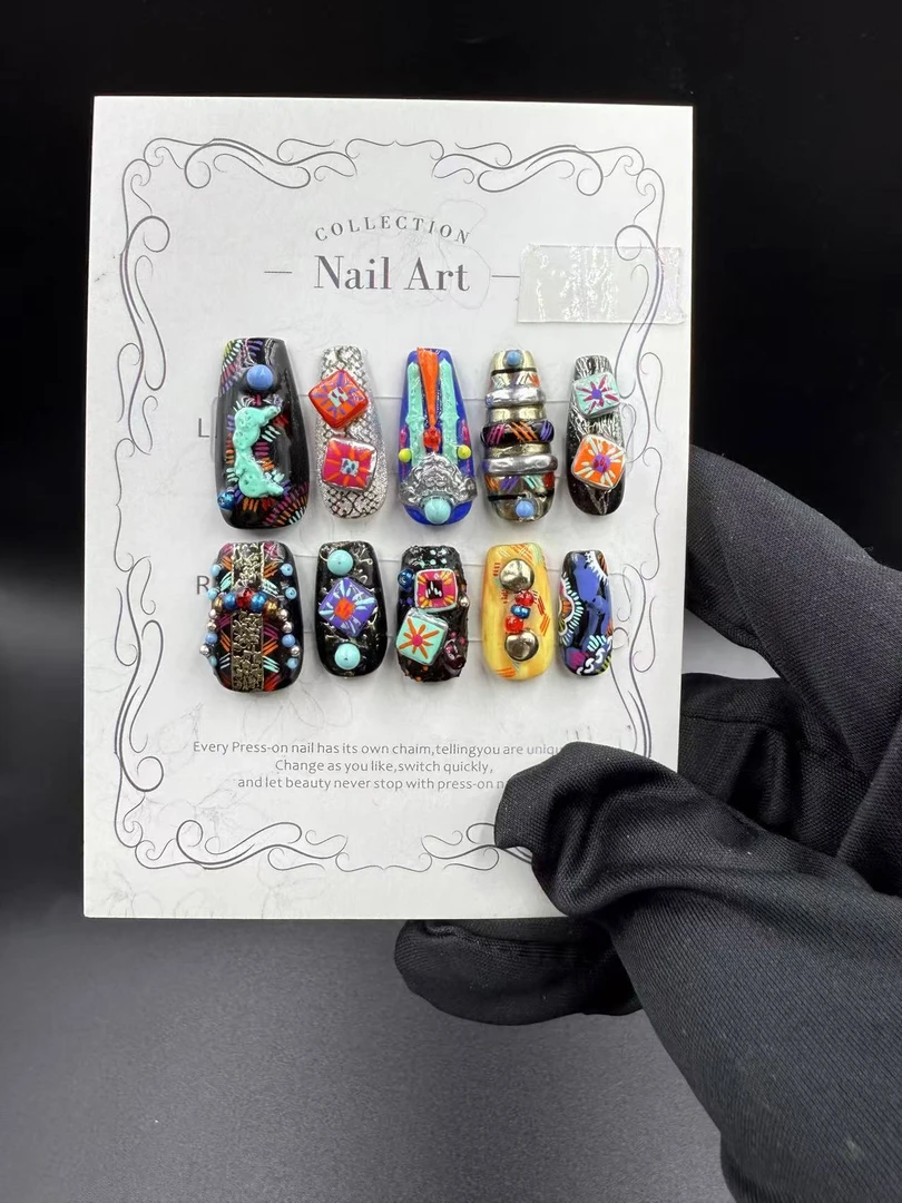 安夏 绿松 长梯 纯手工穿戴甲10片 小众款