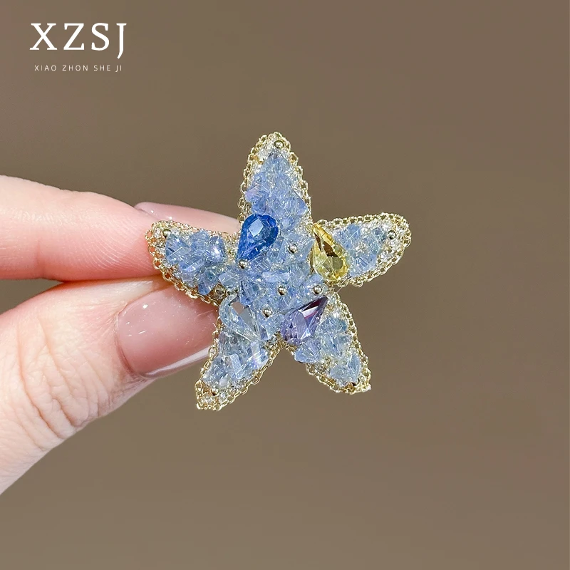 铜锆石胸针 新款手工镶嵌闪亮水晶海星别针轻奢时尚胸花大衣配饰