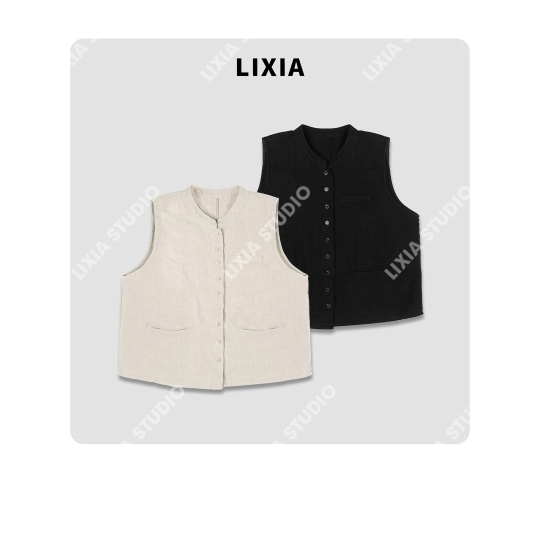 LIXIA【亚麻时代】纯亚麻春夏百搭街头感日系马甲-D7777