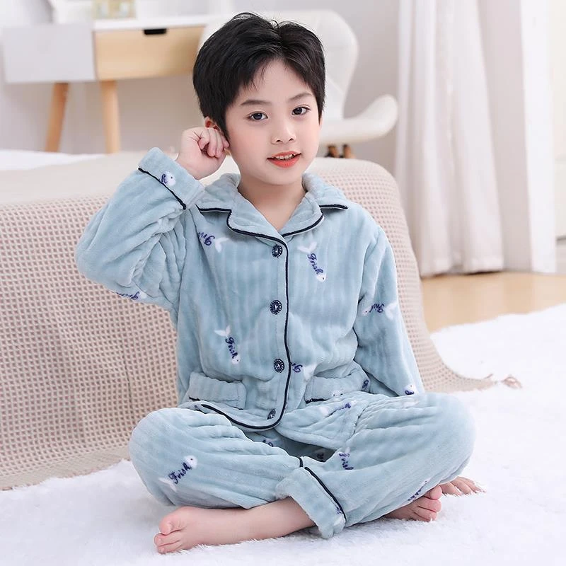 珊瑚绒03岁宝宝睡衣儿童睡衣秋冬季加厚款女孩法兰绒套装中大童珊