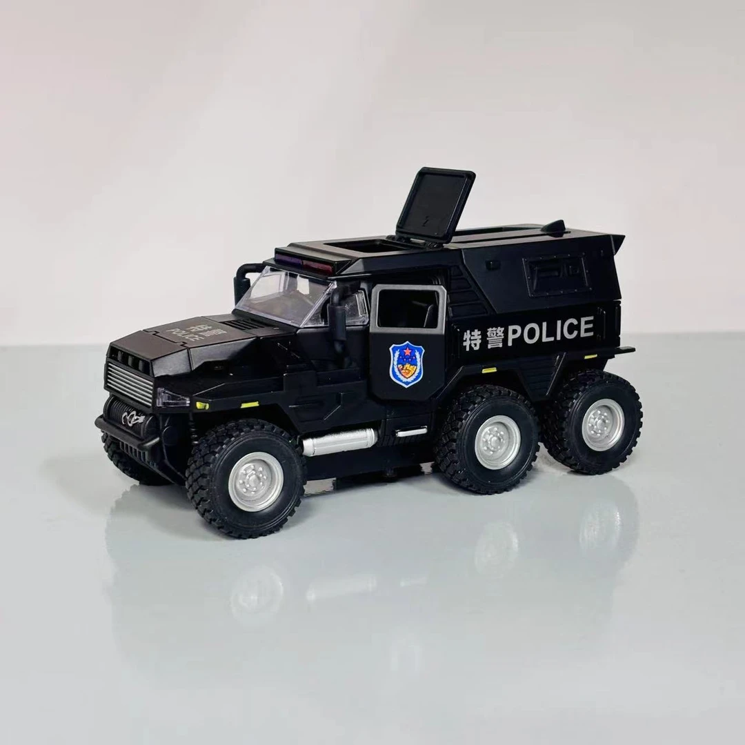 大众1:32合金声光特警车六开门回力车