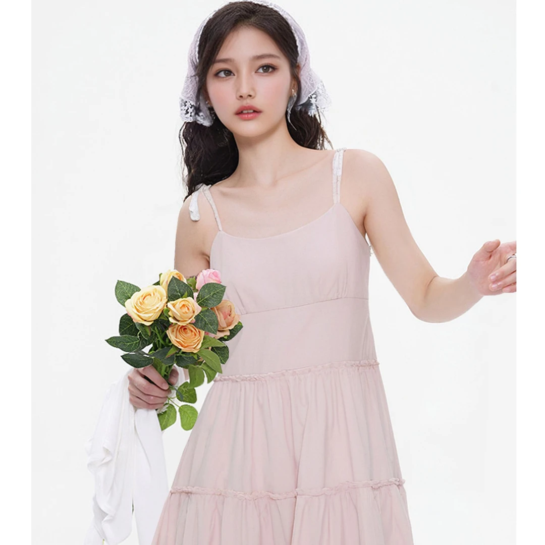 本色一生 2025夏女士A13-51210甜美初恋蕾丝小清新化纤吊带连衣裙