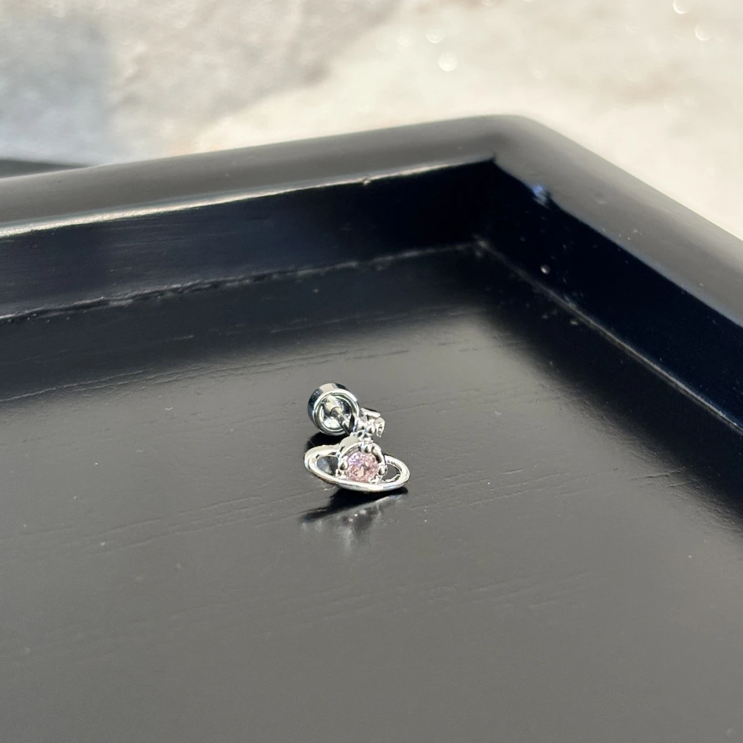 铜合金合成锆石耳饰 粉锆地球耳钉EJ1132（一个）