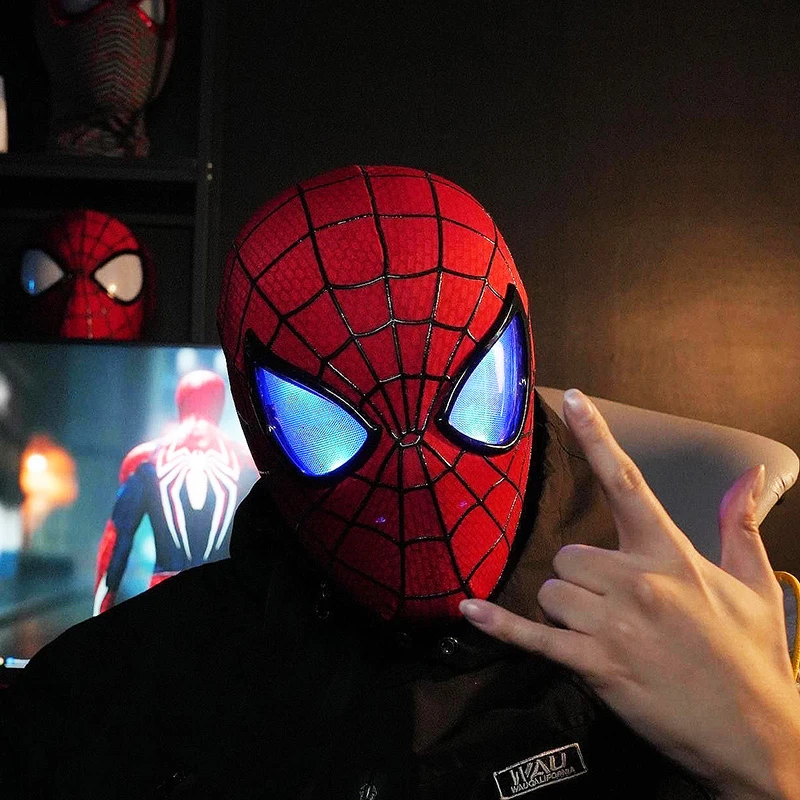 电动手动蜘蛛侠头套眼睛可动搞怪COS超凡面具万圣节男朋友礼物
