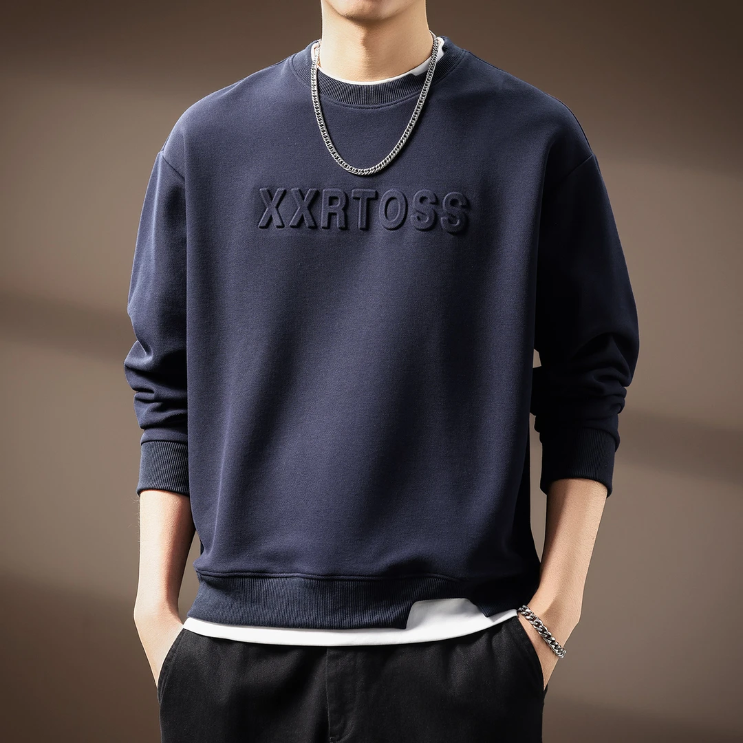 高端320g重磅珍珠棉假两件男士卫衣秋季美式复古宽松休闲长袖上衣