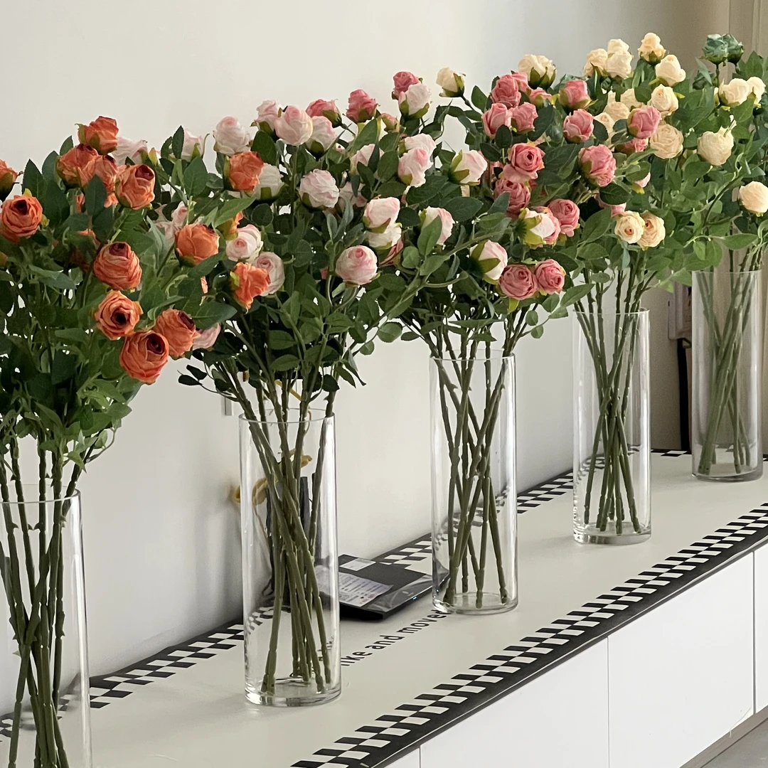 仿真玫瑰花客厅装饰电视柜插花情人节花单支塑料假花花束干花摆件