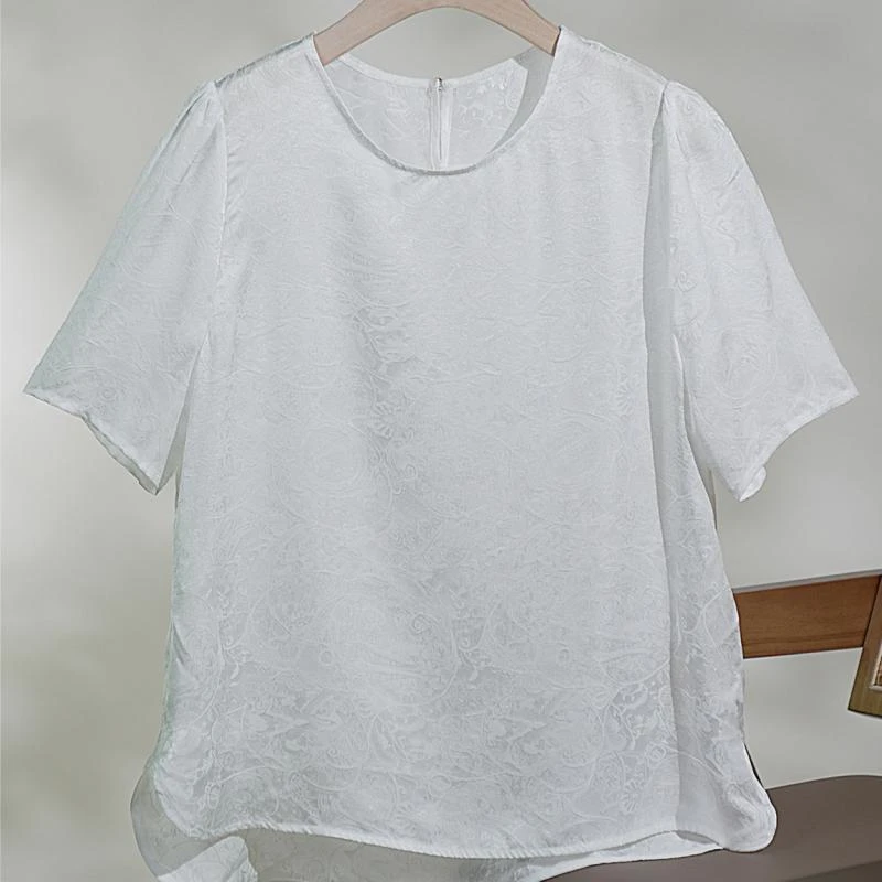 花螺桑蚕丝时尚百搭夏季衬衫纯色宽松气质休闲  LW   1373