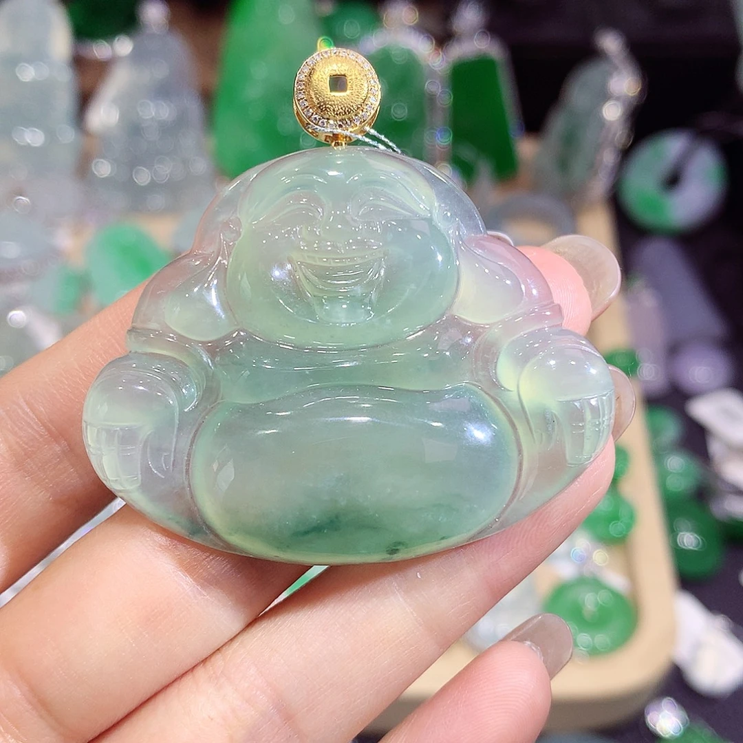 翡翠18K金镶嵌颈饰佛