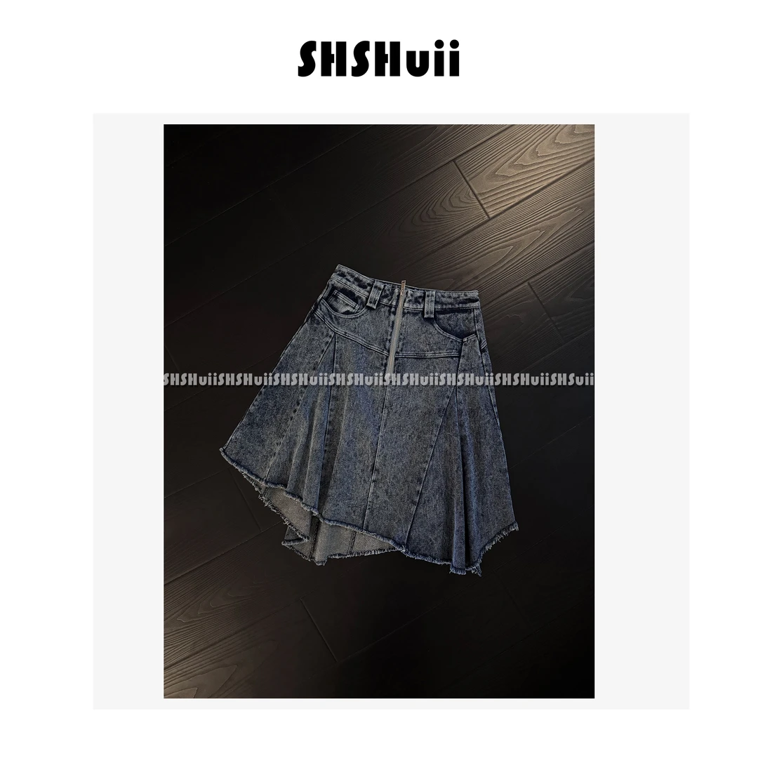 IN.SHuii【星星琥珀】不规则金银线牛仔A字牛仔半裙/DKFOP