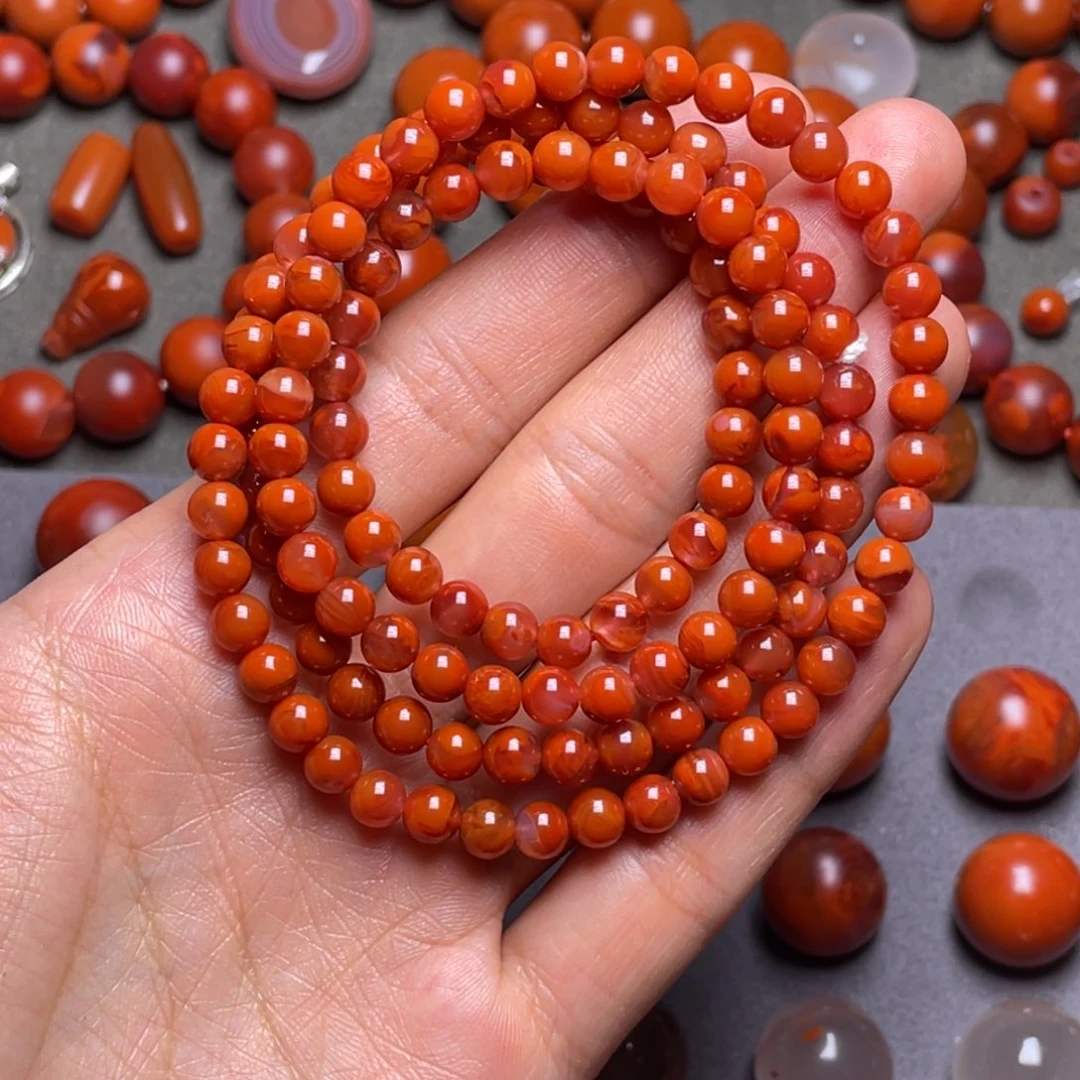 南红玛瑙天然原矿南红手链5.8毫米未镶嵌王*