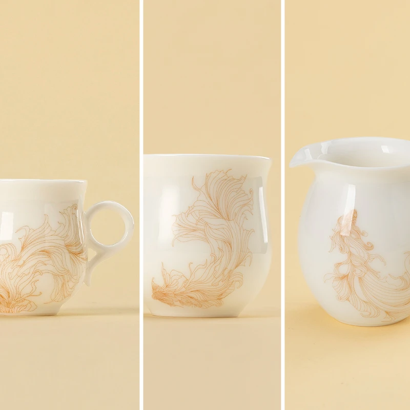 月记窑  “如鱼得水”羊脂玉瓷西施壶三人组系列配单件