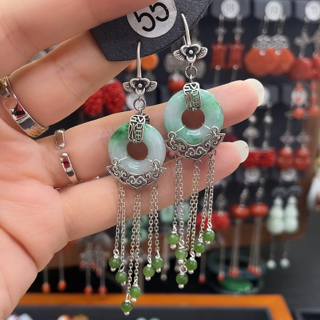 翡翠耳饰银S925镶嵌?**n719gjmjhhh