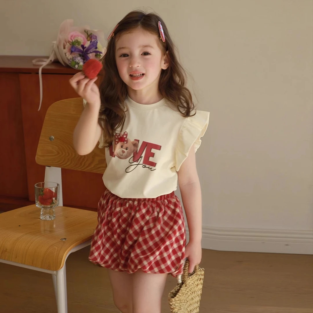 甜度超标~元气甜妹乖乖女儿木耳边短袖套装爱上靓妞女童春装2025
