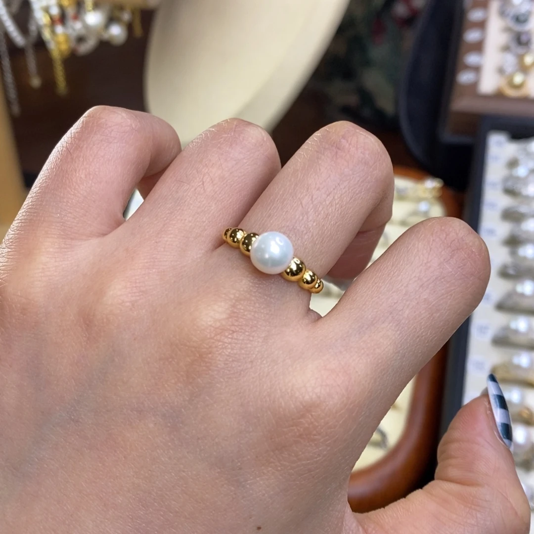 银S925镀金镶嵌淡水珍珠戒指特价