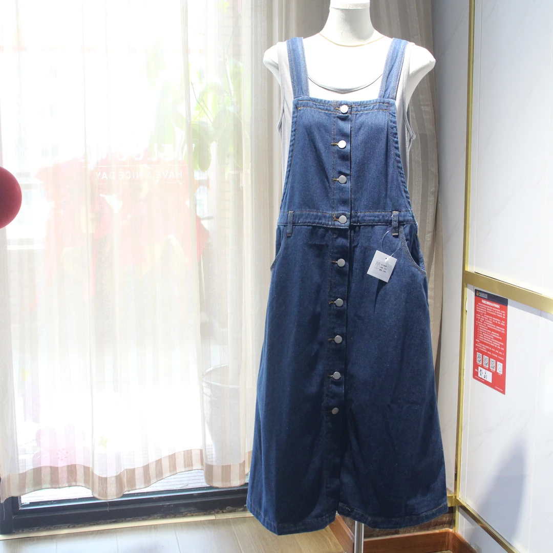 背带吊带连衣裙裙子盐系收腰牛仔套裙中长款显瘦韩版减龄宽松复古