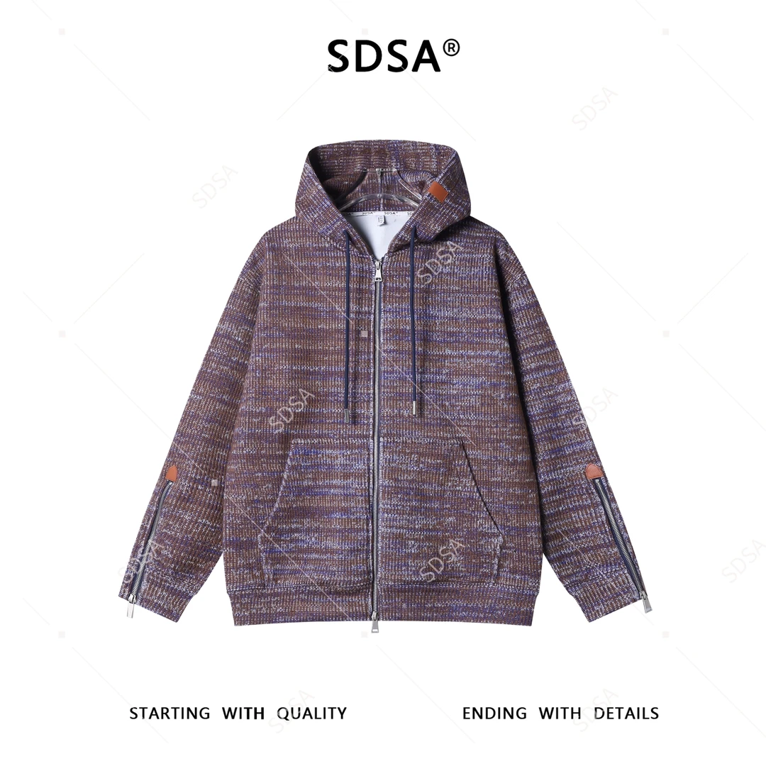 SDSA秋冬新款痞帅男装美式高街拉链设计开衫连帽针织卫衣百搭休闲