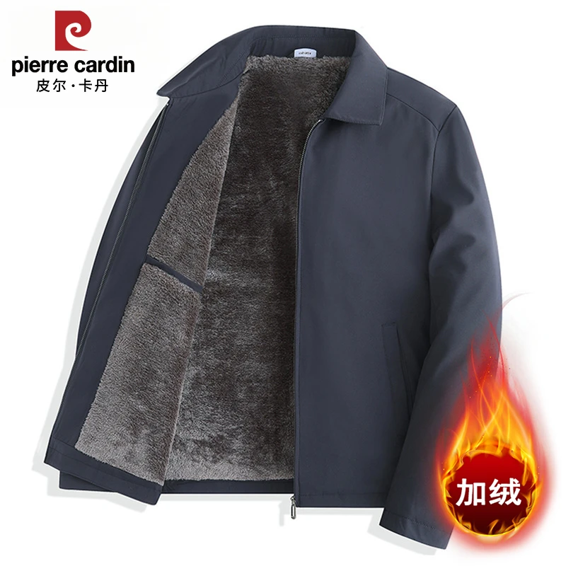 皮尔卡丹夹克冬季男士新款休闲加绒保暖商务行政干部翻领百搭外套