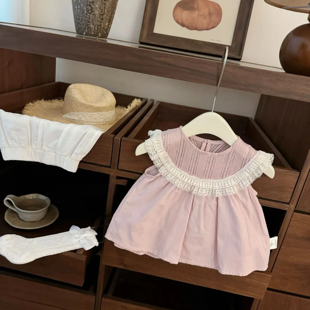 2025年百搭超元气韩国女宝宝蕾丝边娃娃衬衫甜美公主短裤套装潮