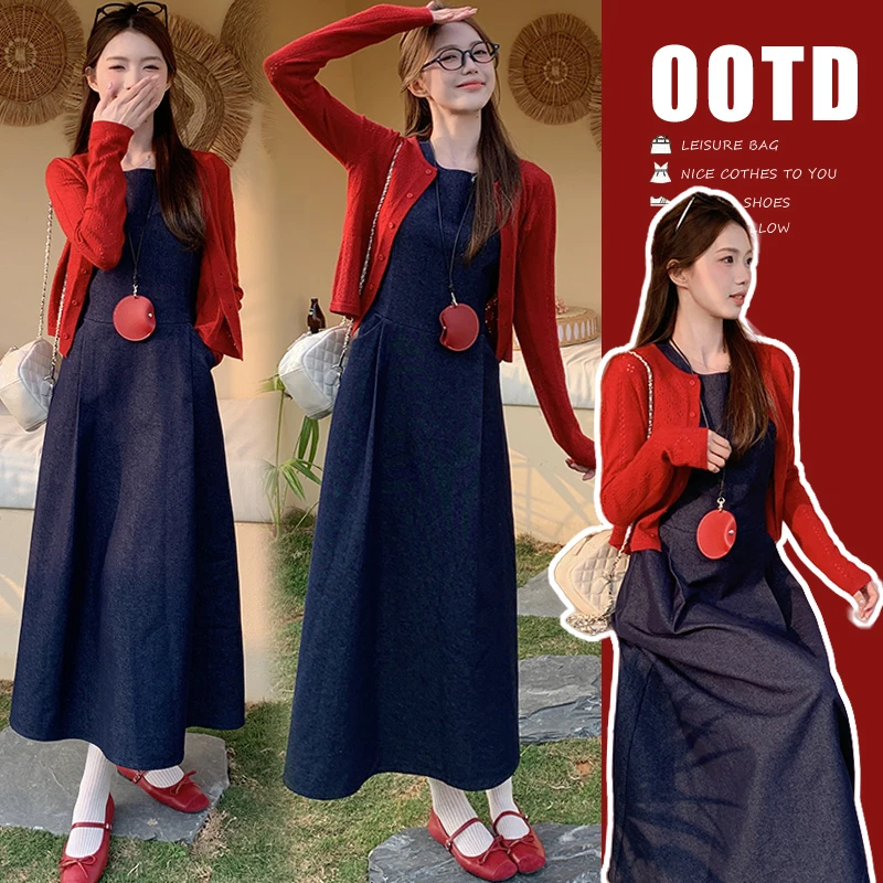 孕妇装2025春秋季爆款时尚复古牛仔长裙修身气质高级感孕妇连衣裙