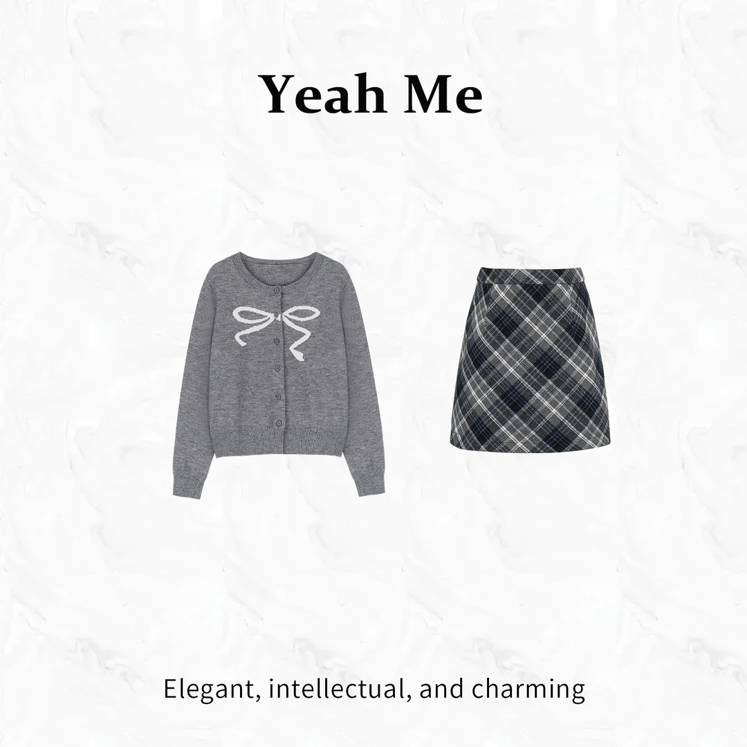Yeah Me/也觅【安格卢娜】秋季新款简约风蝴蝶结设计感半身裙套装女