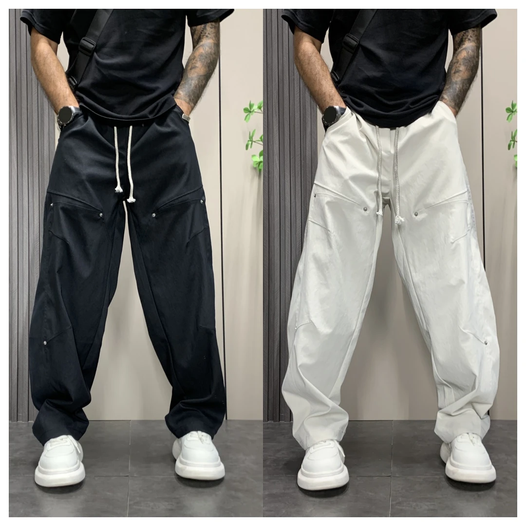 2025秋潮拼接脏脏休闲裤简约时尚长裤潮流裤子高质感穿搭秋冬阔腿