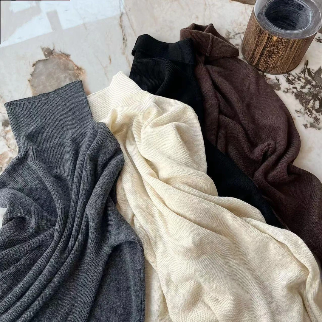 高领长袖打底衫2026女秋冬新款修身紧身显瘦内搭堆堆领上衣W1-28