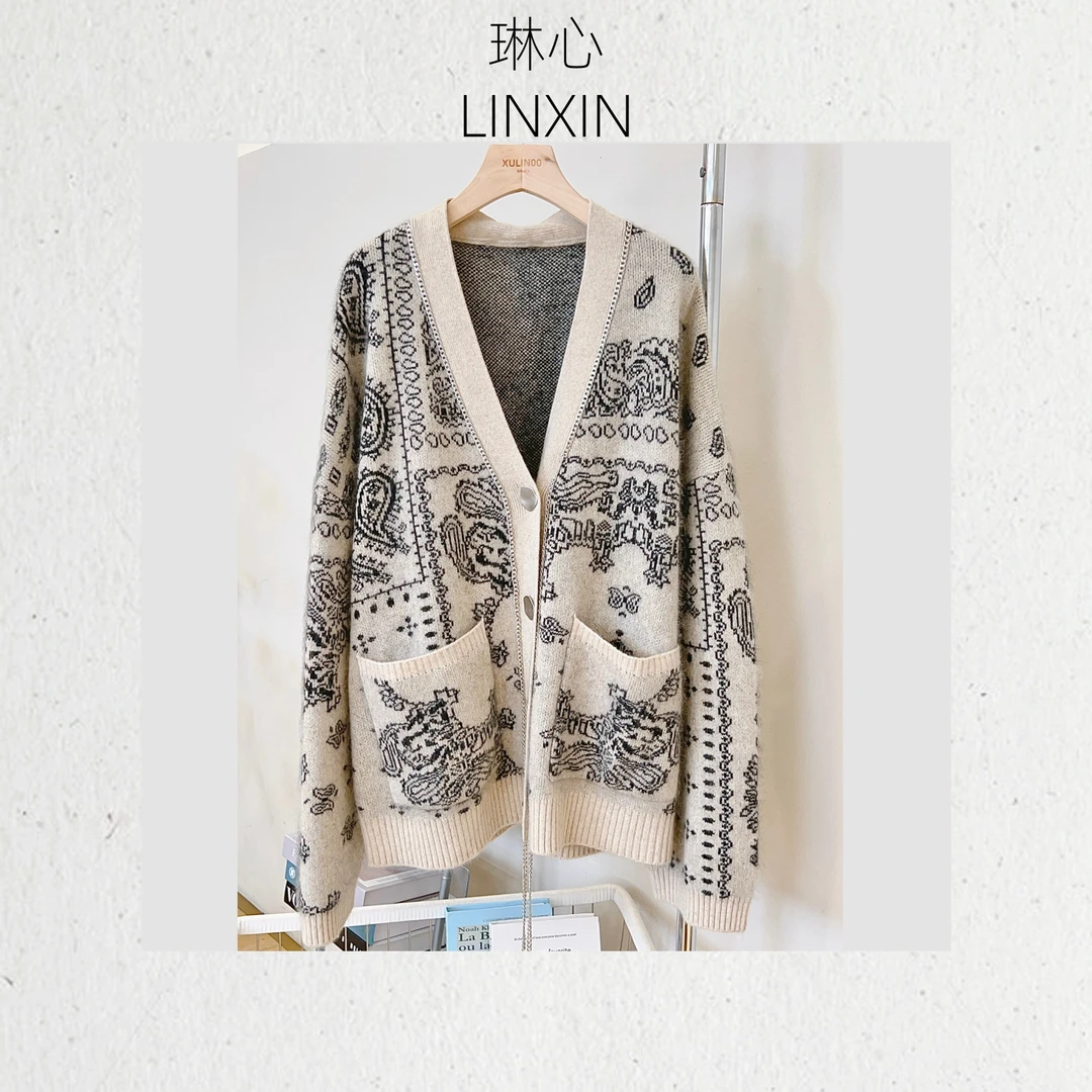 丨早秋气质轻奢复古刺绣针织开衫 9574
