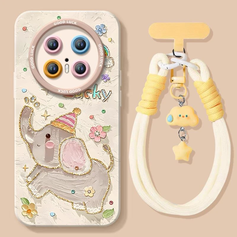 油画小象适用华为mate70pro手机壳mate60pro全包防摔mate50保护套