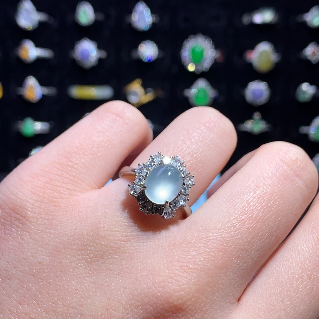 翡翠戒指银S925镶嵌天然翡翠