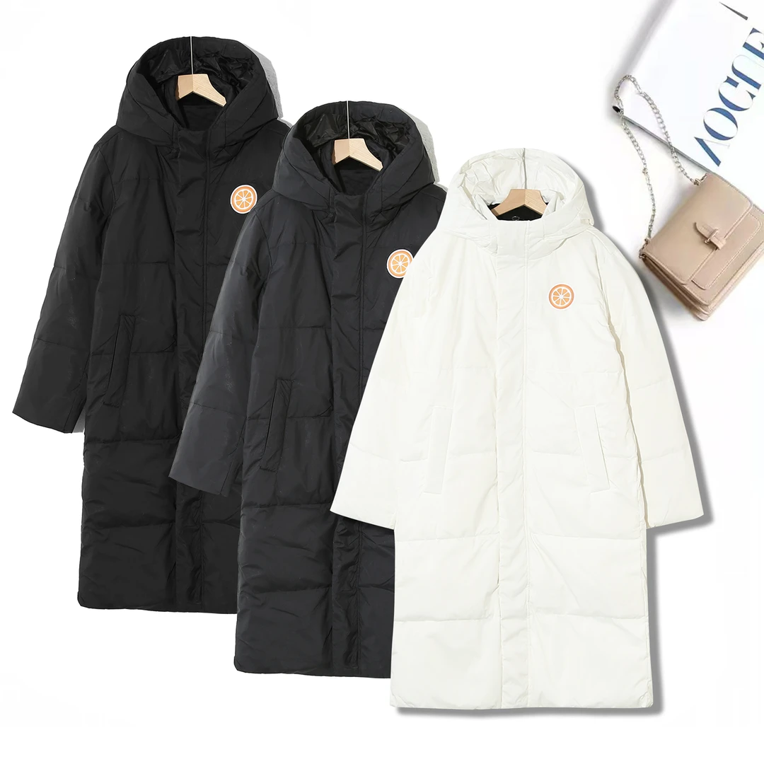 御寒保暖过膝长款连帽休闲简约百搭通勤风长款棉服男女同款P-2G02