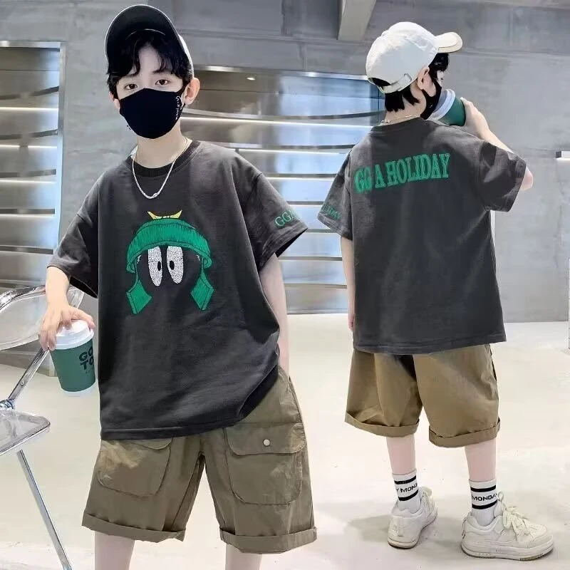 男童夏季短袖短裤儿童装2025新款中大潮童帅气运动薄款休闲两件套