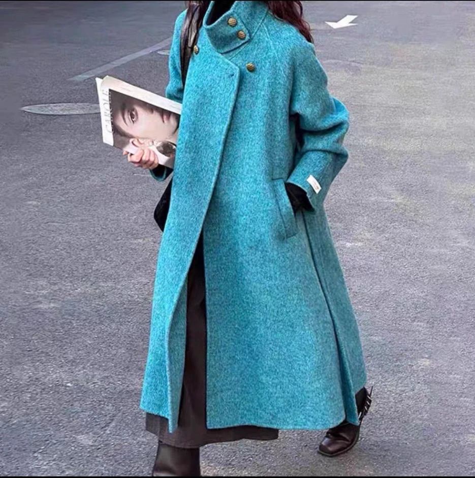 【爱琴海】羊毛长款手工双面羊绒毛呢子外套女高级感带立领款