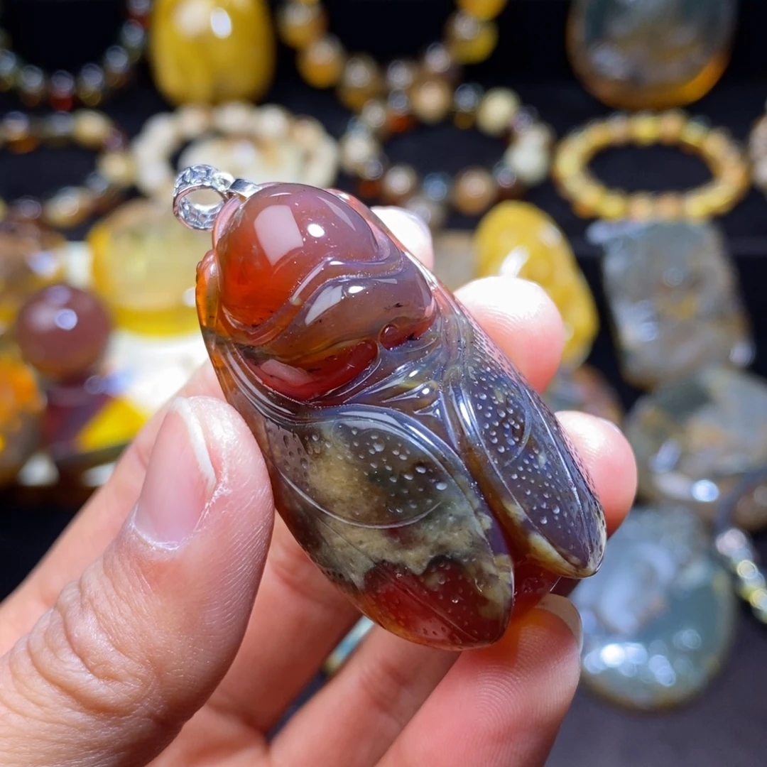 琥珀颈饰银S925镶嵌13.4克