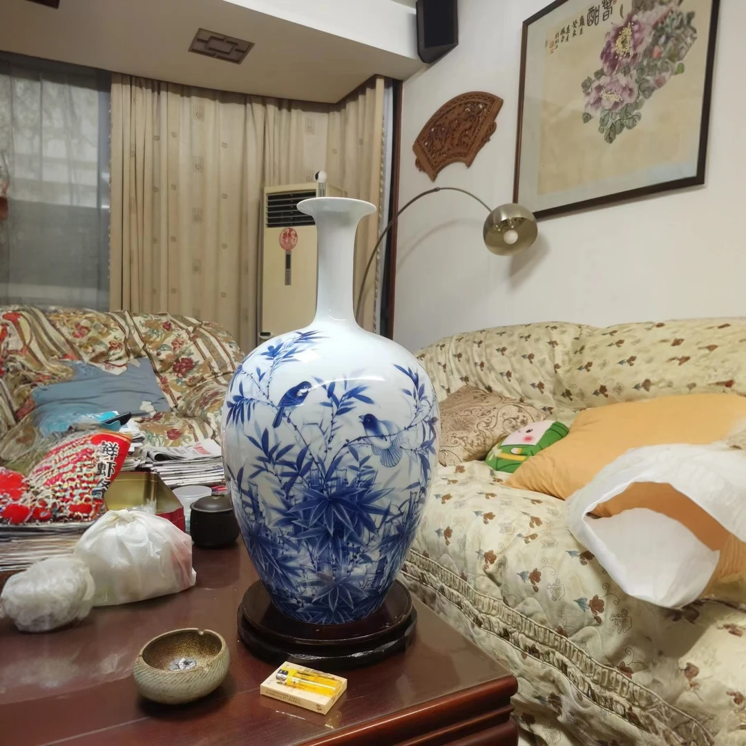 景德镇王建锋花鸟落地花瓶摆件