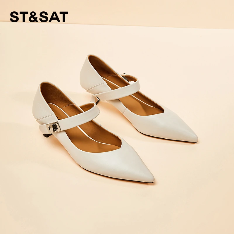 星期六羊皮鞋子女复古法式玛丽珍女鞋尖头妈妈单鞋2025新款小皮鞋